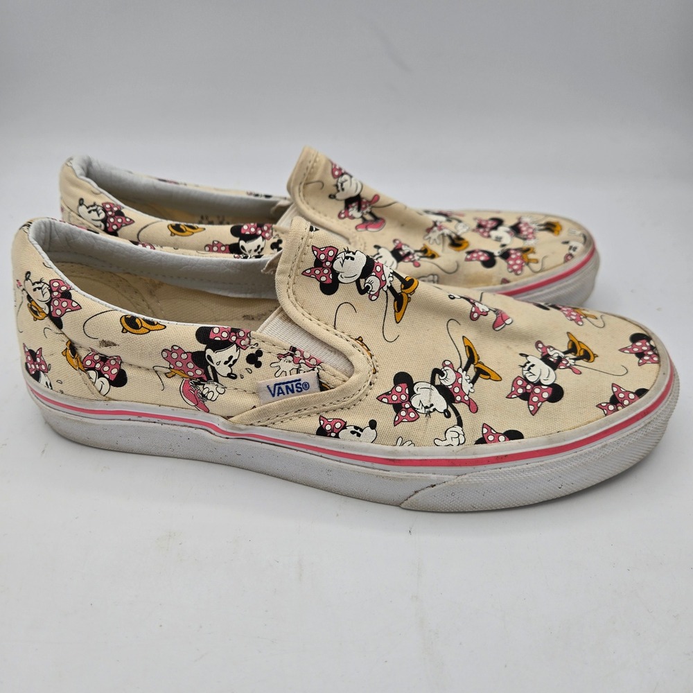 Rare Vans Slip On Minnie Mouse Shoes Kids Size 6Y 7.5 Womens Cream Pink Disney